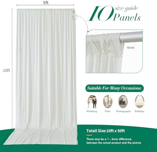 50 ft x 10 ft Wrinkle Free Ivory Backdrop Curtain for Wedding Parties, Fabric Ivory Photo Backdrop Drapes 10, alternate view