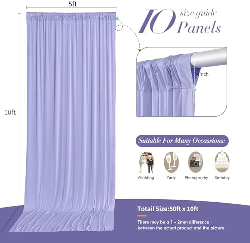 50 ft x 10 ft Wrinkle Free Lavender Backdrop Curtain for Parties, Polyester Light Purple Photo Backdrop Drapes, alternate