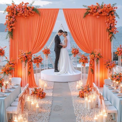 50 ft x 10 ft Wrinkle Free Orange Backdrop Curtain for Parties, 10 Panels 10ft Polyester Orange Photo Backdrop
