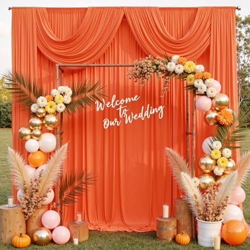 50 ft x 10 ft Wrinkle Free Orange Backdrop Curtain for Parties, 10 Panels 10ft Polyester Orange Photo Backdrop, alternate