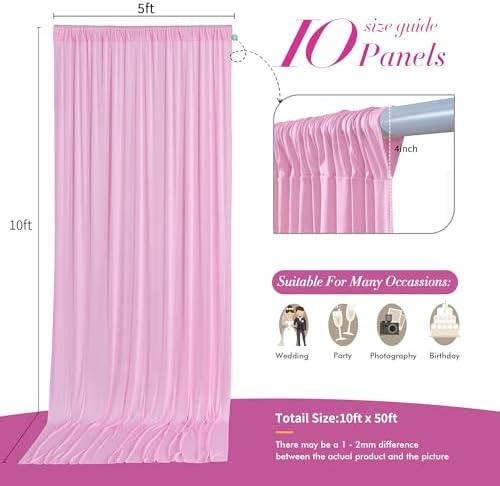 50 ft x 10 ft Wrinkle Free Pink Backdrop Curtain Panels, Polyester Photography Backdrop Drapes, Wedding Party, alternate view