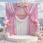 50 ft x 10 ft Wrinkle Free Pink Backdrop Curtain Panels, Polyester Photography Backdrop Drapes, Wedding Party, alternate view