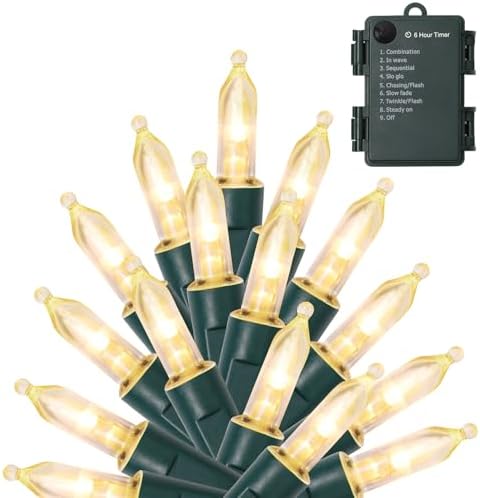 50 LED Outdoor Christmas Lights, 16 FT Battery Operated Mini String Lights with 8 Modes & Timer, Xmas Tree