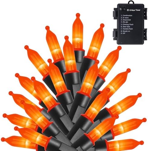 50 LED Outdoor Halloween Lights, 16 FT Mini String Light with 8 Modes, Waterproof Battery Operated Tree Lights