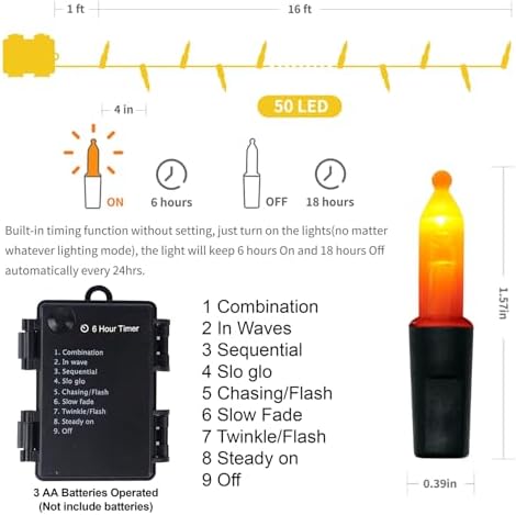 50 LED Outdoor Halloween Lights, 16 FT Mini String Light with 8 Modes, Waterproof Battery Operated Tree Lights, alternate