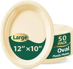 50 Pack 10x12Inch Oval Ivory Plastic Plates Large Disposable Plates in 10x12Inch in Ivory