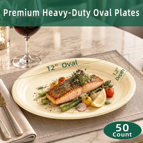 50 Pack 10x12Inch Oval Ivory Plastic Plates Large Disposable Plates in 10x12Inch in Ivory, alternate view 3
