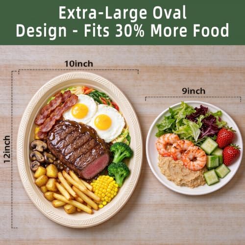 50 Pack 10x12Inch Oval Ivory Plastic Plates Large Disposable Plates in 10x12Inch in Ivory, alternate view 4