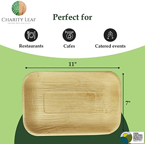 50-Pack 11"x7" Disposable Bamboo Trays | Perfect for Weddings, Catering, and Parties in 11"x7" Rectangle in, alternate view 3