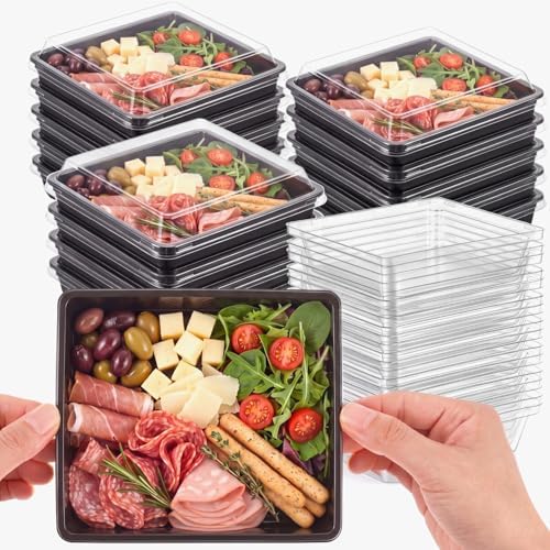 50 Pack 5.5 x 5 Inch Catering Trays with Lid in 5.5 x 5 Inch in Black