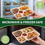 50 Pack 5 Compartment Disposable Paper Plates, 11" x 8" Compostable Bagasse School Lunch Tray, Heavy-Duty, alternate view 3