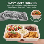 50 Pack 5 Compartment Disposable Paper Plates, 11" x 8" Compostable Bagasse School Lunch Tray, Heavy-Duty, alternate view 5