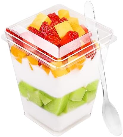 50 Pack 5 oz Plastic Dessert Cups With Lids and Spoons, Yogurt Parfait Appetizer Cups for Party, Mini Dessert