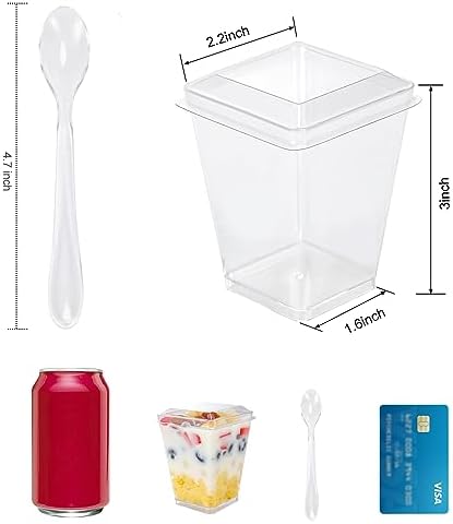 50 Pack 5 oz Plastic Dessert Cups With Lids and Spoons, Yogurt Parfait Appetizer Cups for Party, Mini Dessert, alternate view