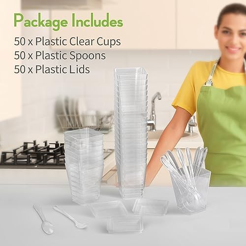 50 Pack 5 oz Plastic Dessert Cups With Lids and Spoons, Yogurt Parfait Appetizer Cups for Party, Mini Dessert, alternate view