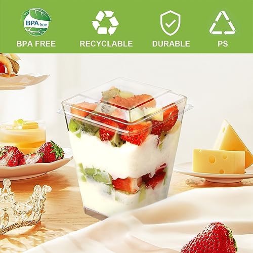 50 Pack 5 oz Plastic Dessert Cups With Lids and Spoons, Yogurt Parfait Appetizer Cups for Party, Mini Dessert, alternate view