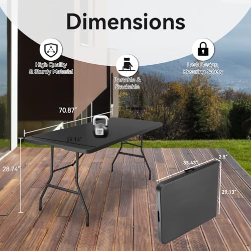 50 Pack 6FT Folding Tables, Heavy Duty, Carry Handle, Black in Black, alternate view 2