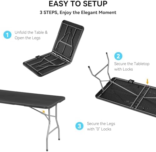 50 Pack 6FT Folding Tables, Heavy Duty, Carry Handle, Black in Black, alternate view 6