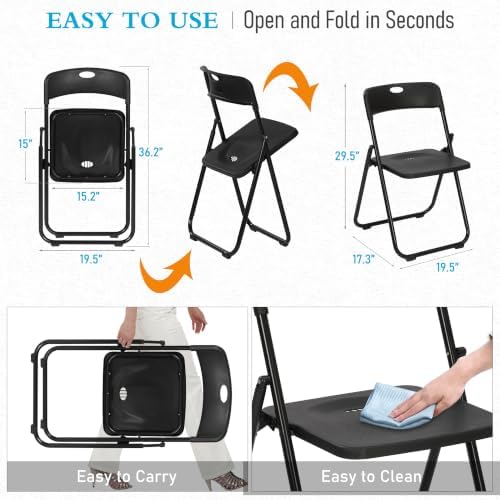 50 Pack Black Plastic Folding Chairs, Lightweight Foldable Chair, alternate view 3