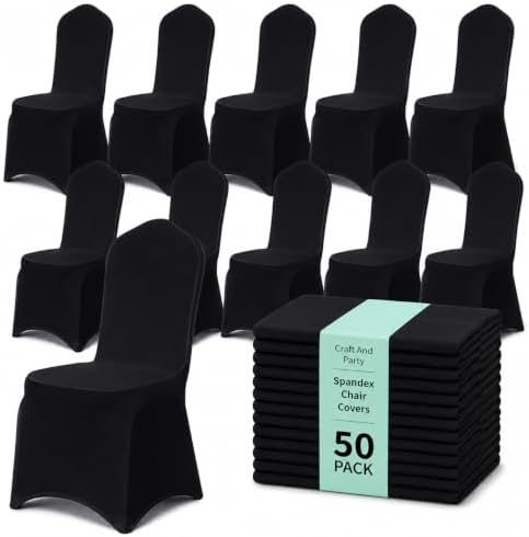 50 Pack Black Spandex Chair Covers - Stretch Polyester Slipcovers for Wedding, Banquet, Party & Dining Chairs