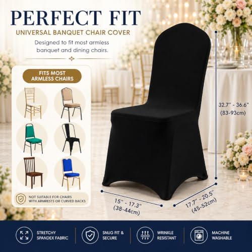 50 Pack Black Spandex Chair Covers - Stretch Polyester Slipcovers for Wedding, Banquet, Party & Dining Chairs, alternate view