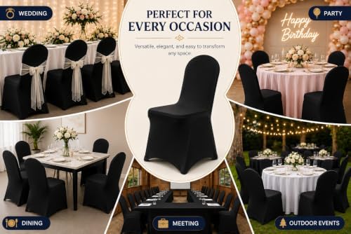 50 Pack Black Spandex Chair Covers - Stretch Polyester Slipcovers for Wedding, Banquet, Party & Dining Chairs, alternate view