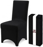 50 Pack Black Stretch Chair Covers, Spandex Dining Chair Slipcovers, Wrinkle Resistant Reusable Covers for