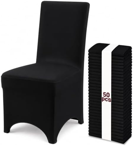 50 Pack Black Stretch Chair Covers, Spandex Dining Chair Slipcovers, Wrinkle Resistant Reusable Covers for