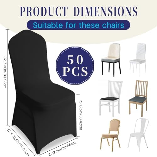 50 Pack Black Universal Fitted Spandex Chair Covers | Stretch & Washable Upgraded Chair Slipcovers, Ideal for, alternate view