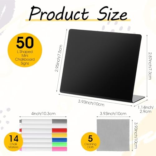 50 Pack Food Labels for Party Buffet, 4" x 3" Mini Chalkboard Signs for Food, Reusable PVC Foods Signs for, alternate view 3