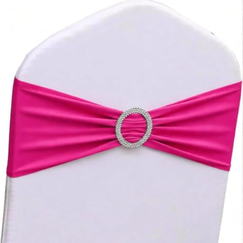 50 Pack Hot Pink Chair Sashes, Spandex Chairs Bows Sashes for Wedding Party Birthday Decor, Elastic Sashes for