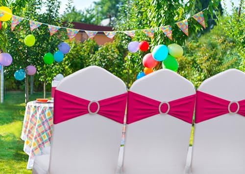 50 Pack Hot Pink Chair Sashes, Spandex Chairs Bows Sashes for Wedding Party Birthday Decor, Elastic Sashes for, alternate