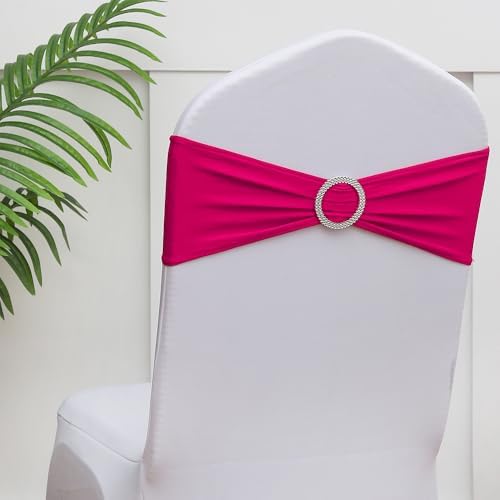 50 Pack Hot Pink Chair Sashes, Spandex Chairs Bows Sashes for Wedding Party Birthday Decor, Elastic Sashes for, alternate