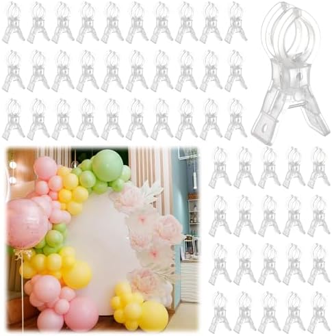 50 Pack Large Balloon Arch Clips Spring Clamp for Backdrop, Clear in Clear