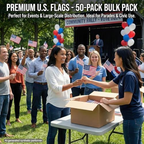50 Pack Mini American Flags 4x6 Inch, Small Handheld USA Flags on Sticks in 4x6 Inch, alternate view 2