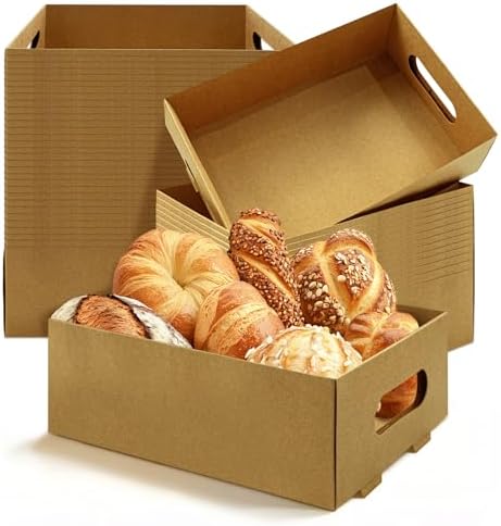 50 Pack Paper Food Trays, 10 Inch Snack Box with Built-in Handles in Brown