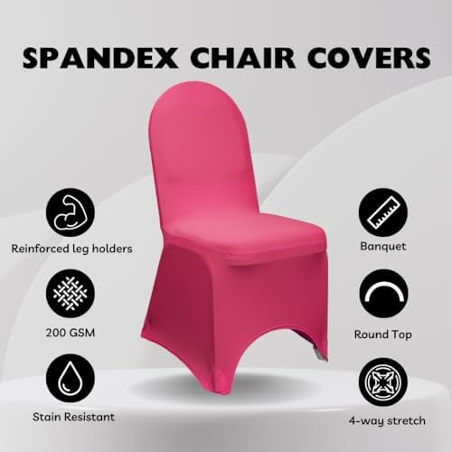 50 Pack Stretch Spandex Banquet Chair Cover - Fuchsia, Wedding Slip Covers, Premium Quality Chair Cover in, alternate view 3