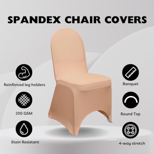 50 Pack Stretch Spandex Banquet Chair Covers - Peach, Wedding Slip, Premium Quality, alternate view 3