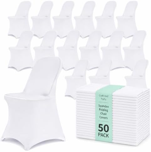 50 Pack White Spandex Folding Chair Covers, Stretch Polyester Slipcovers for Wedding, Party & Dining Chairs