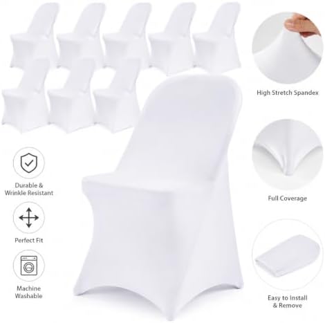 50 Pack White Spandex Folding Chair Covers, Stretch Polyester Slipcovers for Wedding, Party & Dining Chairs, alternate view 3