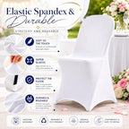 50 Pack White Spandex Folding Chair Covers, Stretch Polyester Slipcovers for Wedding, Party & Dining Chairs, alternate view 4