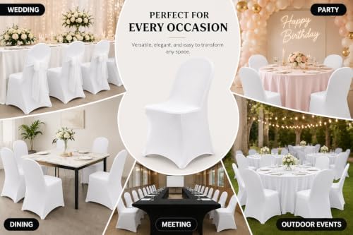 50 Pack White Spandex Folding Chair Covers, Stretch Polyester Slipcovers for Wedding, Party & Dining Chairs, alternate view 5