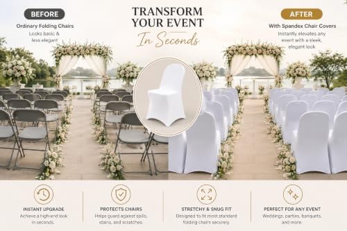 50 Pack White Spandex Folding Chair Covers, Stretch Polyester Slipcovers for Wedding, Party & Dining Chairs, alternate view 6