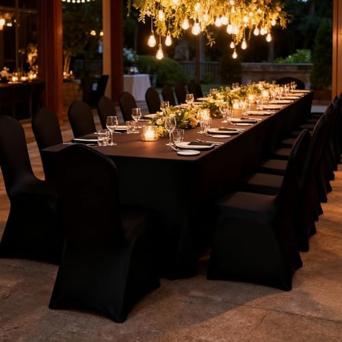 50 Pcs Black Washable Removable Universal for Wedding Party Dining Banquet Polyester Spandex Stretch Slipcovers, alternate