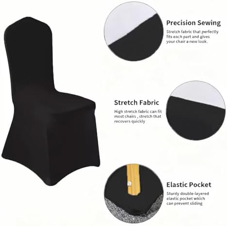 50 Pcs Black Washable Removable Universal for Wedding Party Dining Banquet Polyester Spandex Stretch Slipcovers, alternate
