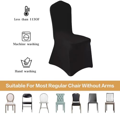 50 Pcs Black Washable Removable Universal for Wedding Party Dining Banquet Polyester Spandex Stretch Slipcovers, alternate