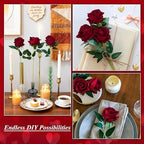 50 PCS Burgundy Roses Artificial Flowers, Fake Roses with Stem Realistic Silk Roses for DIY Wedding Bouquets, alternate view