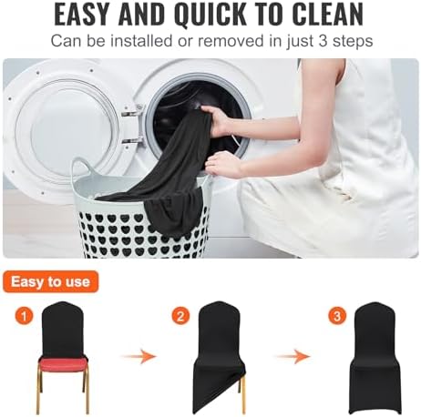 50 Pcs Flat-Front Chair Covers Polyester Spandex Stretch Slipcovers for Wedding Party Dining Banquet, Black in, alternate