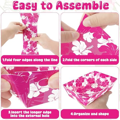 50 Pcs Luau Party Decorations, Disposable Hibiscus Paper Trays, Luau Food Boats Hawaiian Themed Decorations, alternate view 5