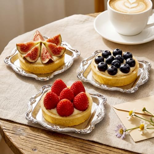 50 Pcs Mini Square Baroque Dessert Display Trays Mini Elegant Plastic Serving Trays Small Cake Candy Plates for, alternate